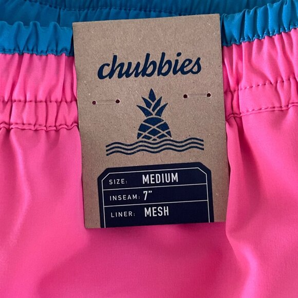 Chubbies Mens Pink Swim Shorts Medium 7" Inseam Mesh Liner & Back Zipper Pocket - Picture 2 of 5